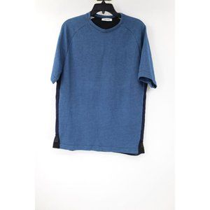 Tim coppens shirt mens Large mesh layer short sleeve blue cotton crew neck